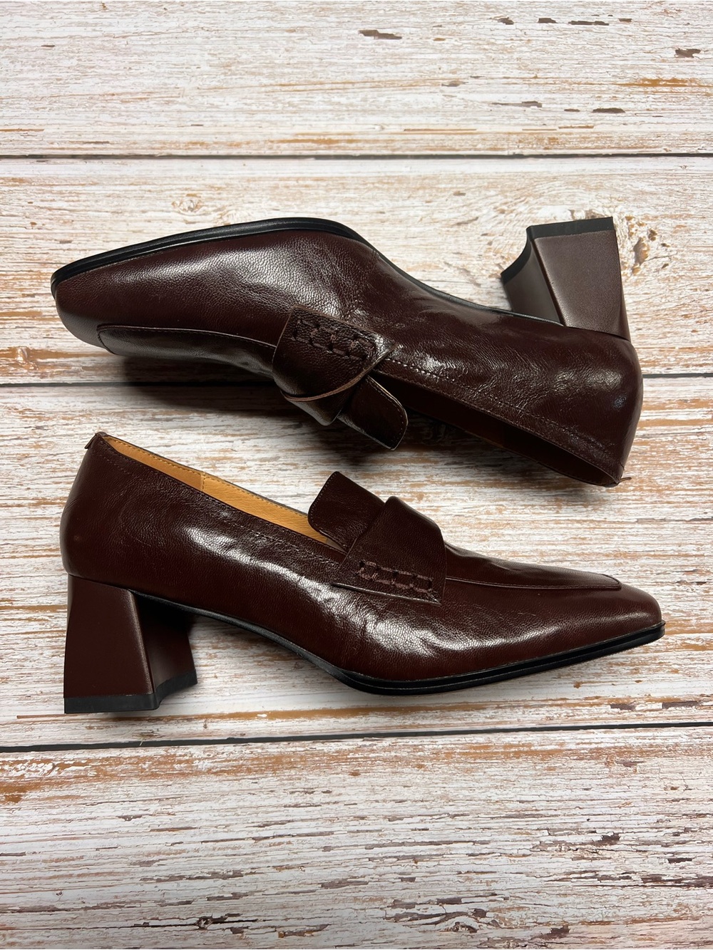 Women’s Classic Leather Block Heel Loafers - Brown